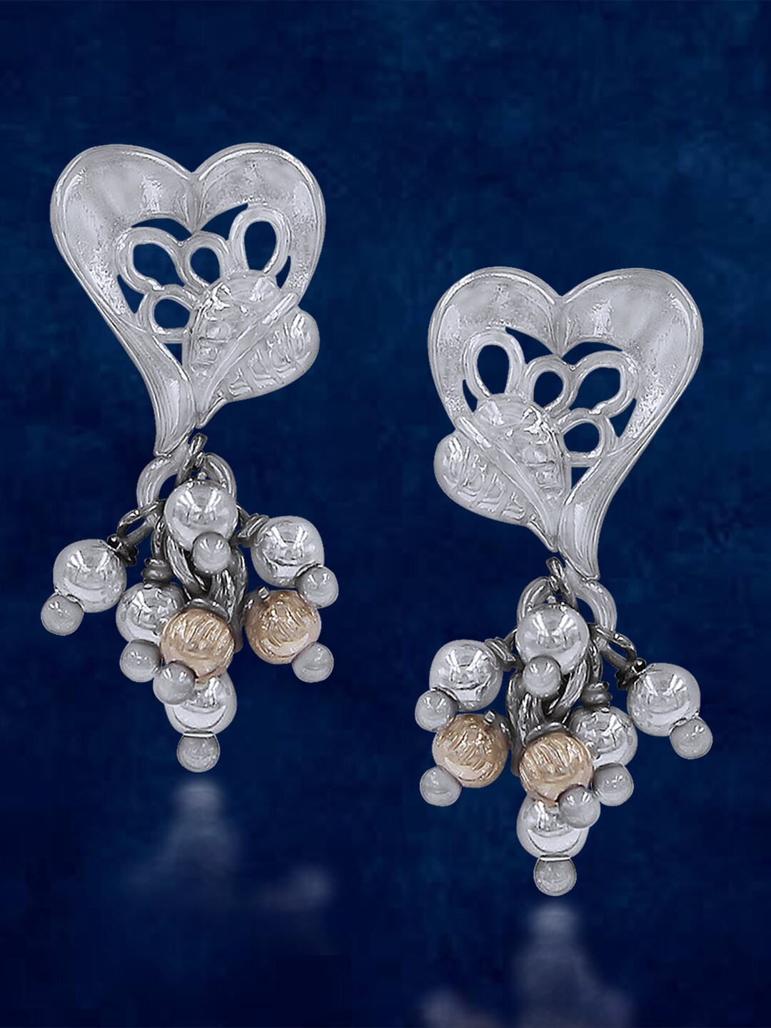 Taraash Silver-Plated Heart Shaped Drop Earrings