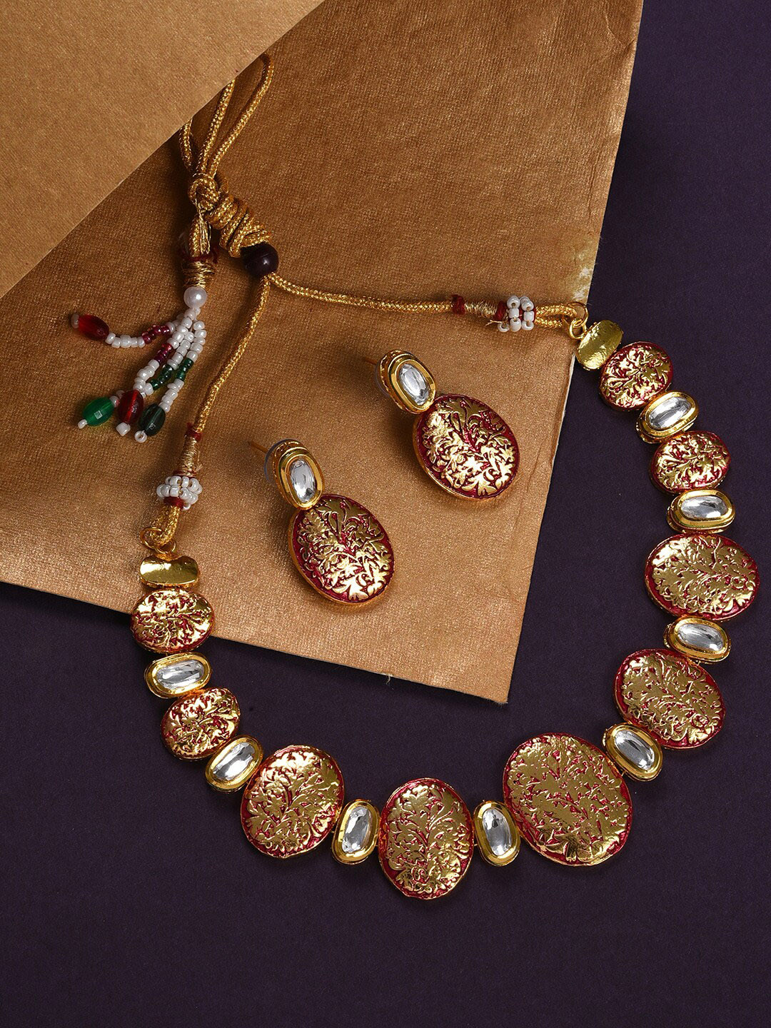 SOHI Gold-Plated Kundan-Studded Necklace & Earrings