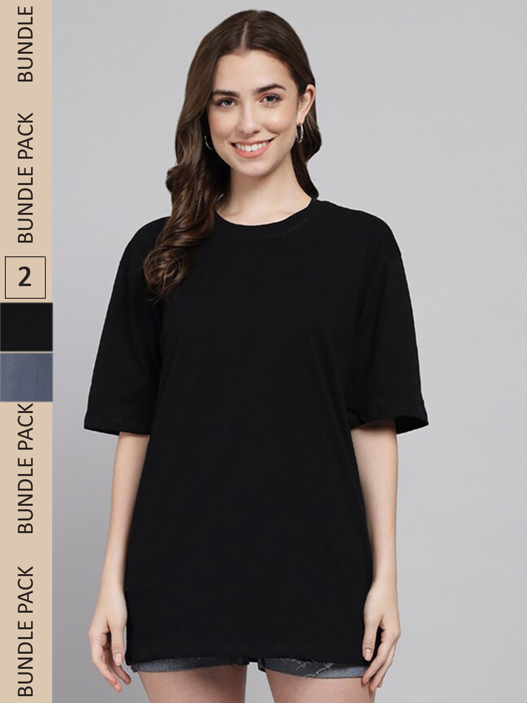 Funday Fashion Pack of 2 Cotton Oversized Fit T-shirts