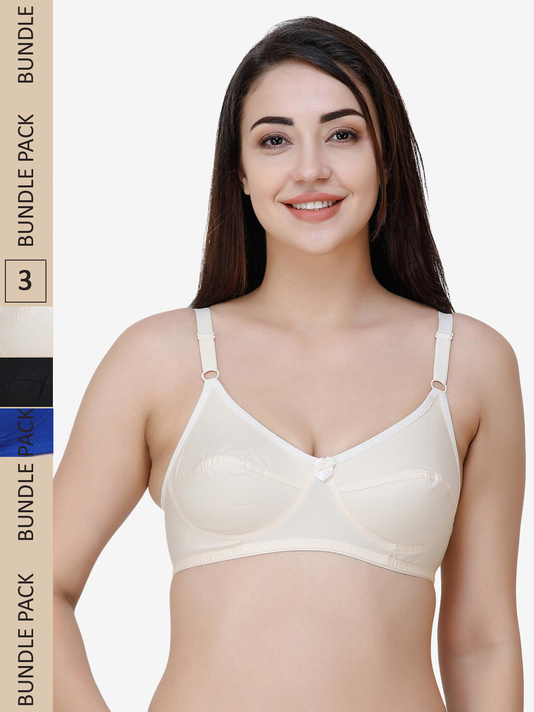 College Girl Pack Of 3 Non Padded All Day Support Full Coverage Pure Cotton Everyday Bra