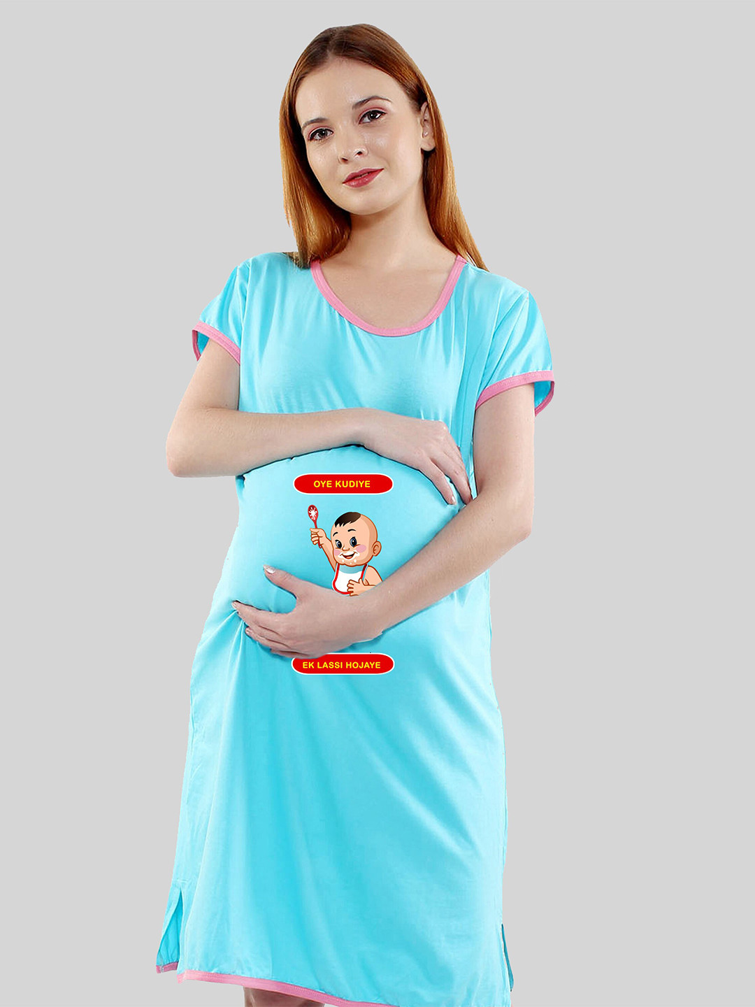 SillyBoom Graphic Printed Round Neck Cotton Maternity Tunic