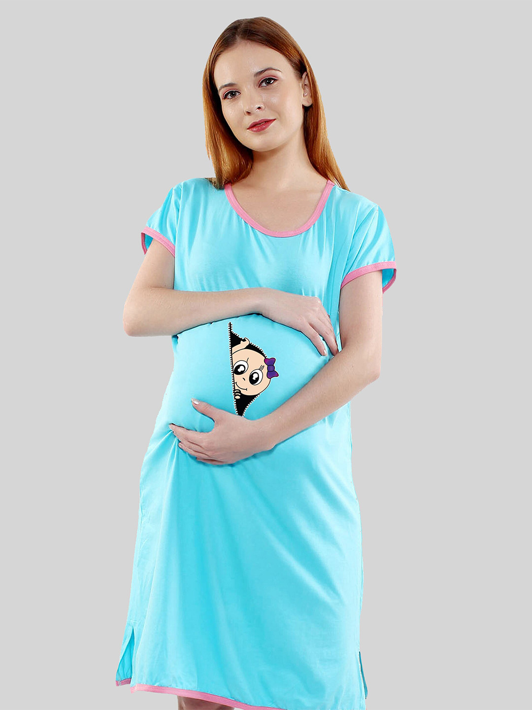 SillyBoom Graphic Printed Round Neck Cotton Maternity Tunic