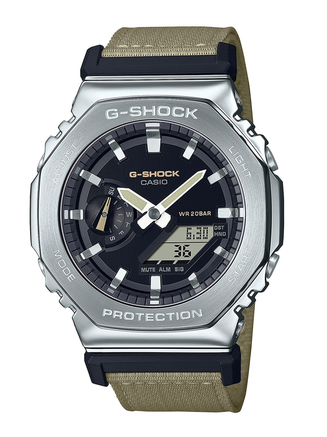 CASIO Men G-Shock G-Steel GM-2100C-5ADR Black Ana-Digi Dial Brown Cloth Band Watch G1372