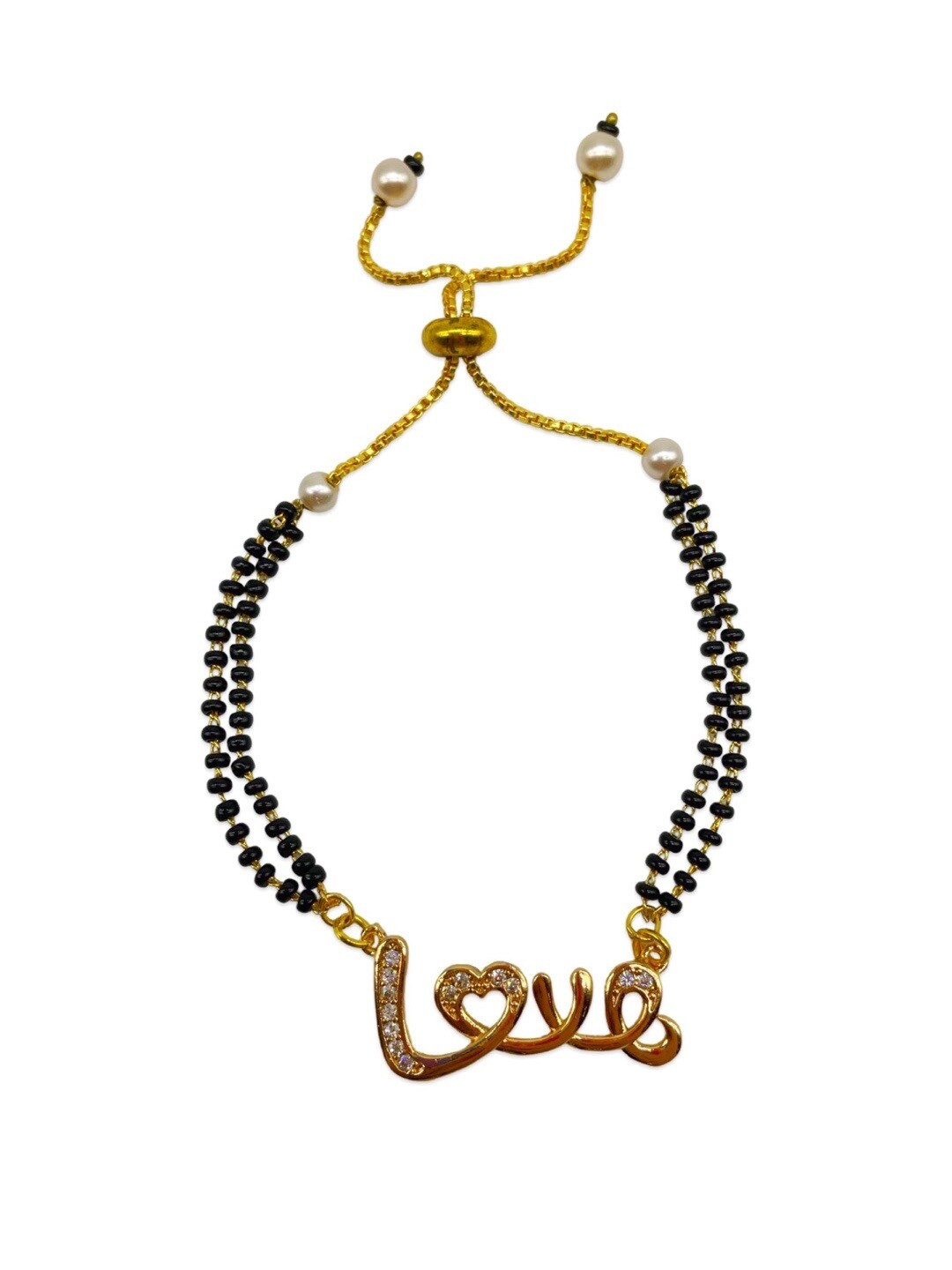 Digital Dress Room Women Gold-Plated Beaded Mangalsutra Love Pendant Link Bracelet