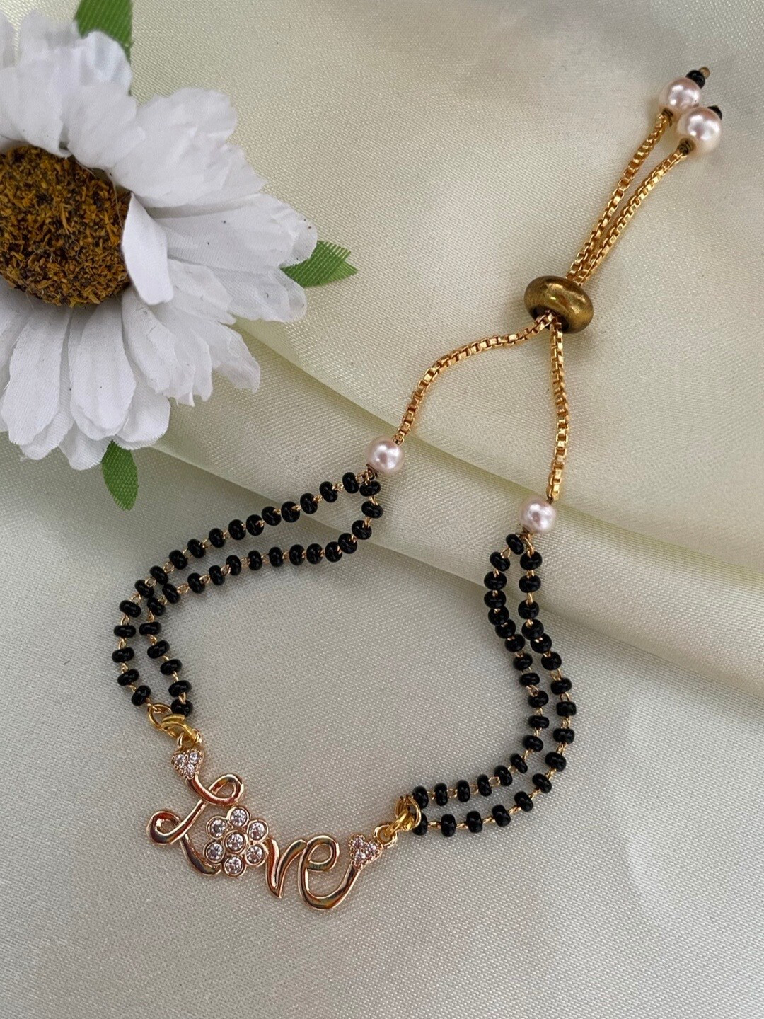 Digital Dress Room Women Gold-Plated Beaded Mangalsutra Love Pendant Bracelet