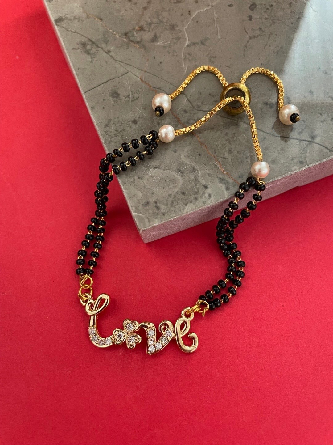 Digital Dress Room Women Gold-Plated Beaded Love Pendant Mangalsutra Bracelet