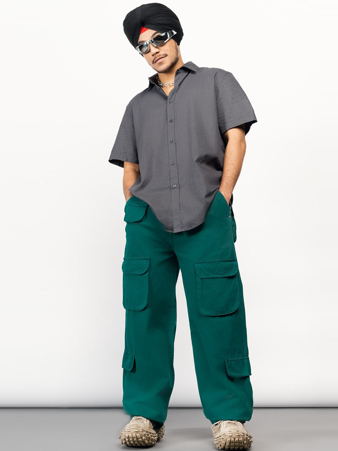 FREAKINS Men Green Wide leg Fit High-Rise Pure Cotton Jeans