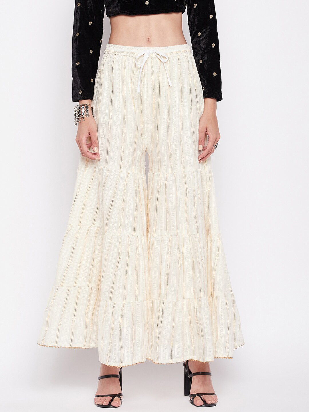 Clora Creation Women Self Design Wide leg Cotton Palazzos