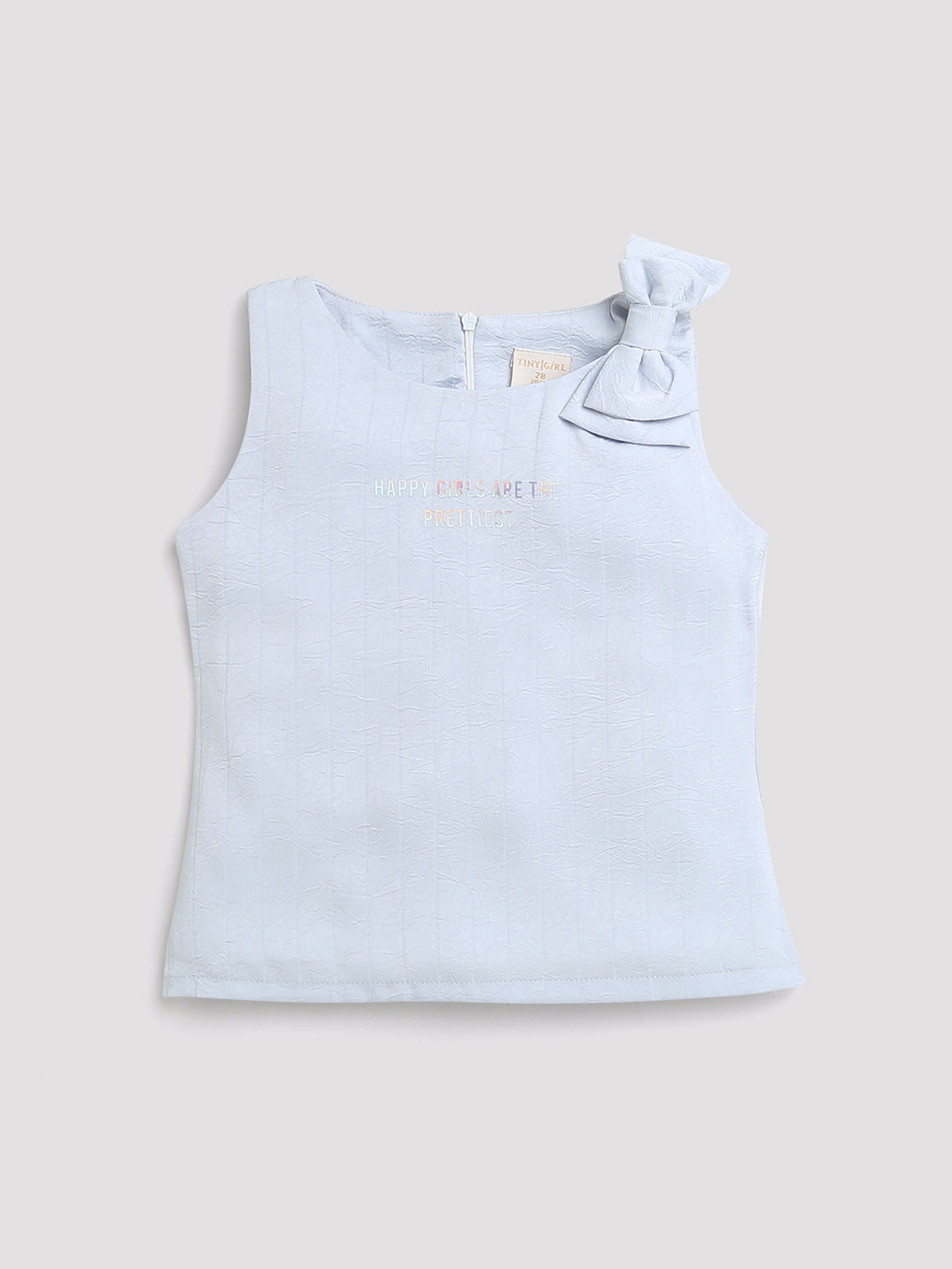 Tiny Girl Blue Typography Printed Round Neck Sleeveless Top