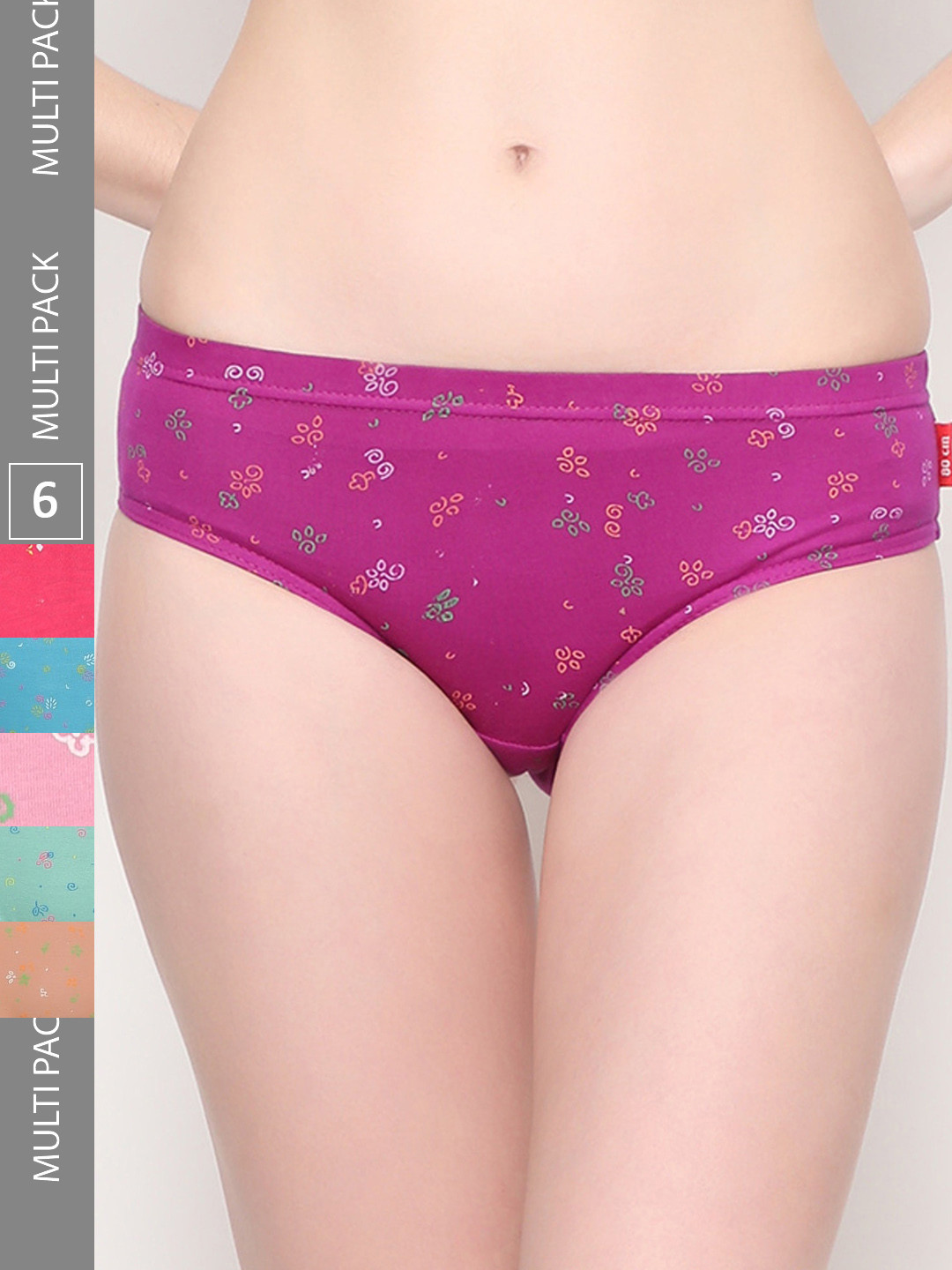 Outflits Women Pack Of 6 Floral Printed Mid-Rise Cotton Basic Briefs