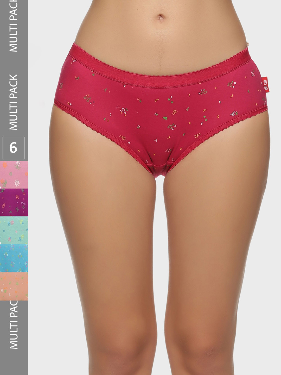 Outflits Women Pack Of 6 Floral Printed Mid-Rise Cotton Basic Briefs