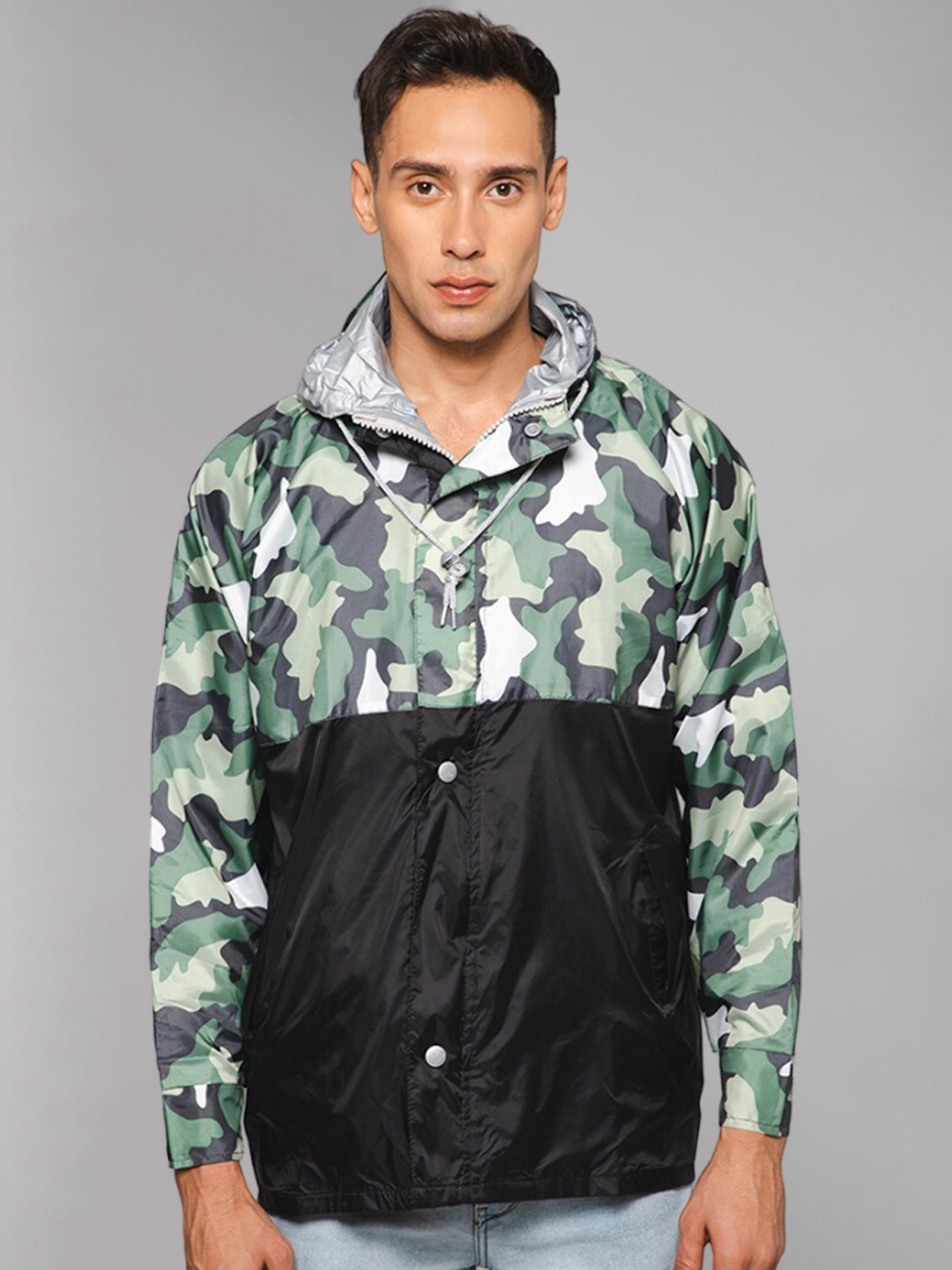 THE CLOWNFISH Napoleon Men Printed Waterproof Double Coating Reversible Rain Jacket