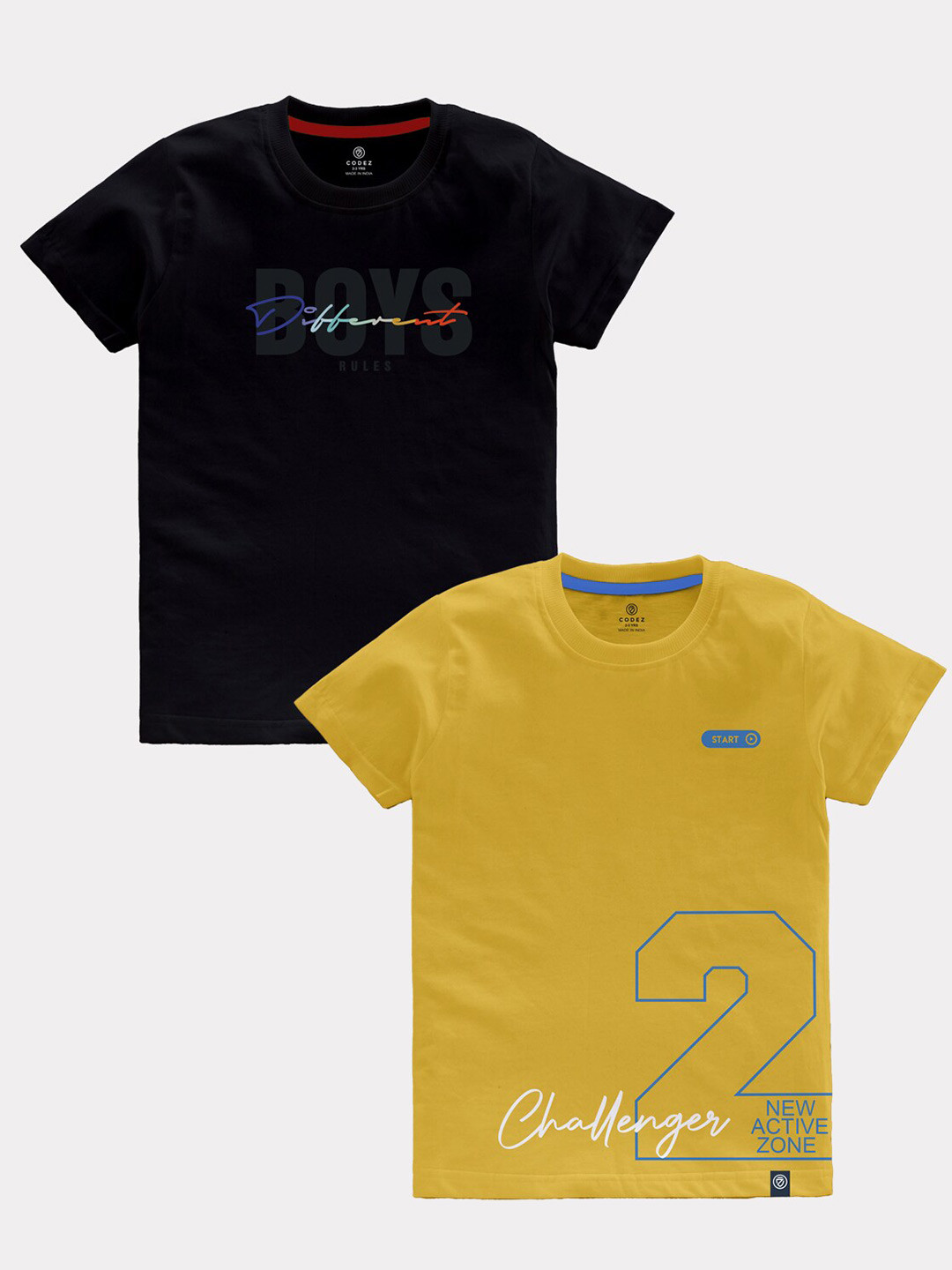 CODEZ Boys Pack Of 2 Typography Printed Pure Coton T-shirt