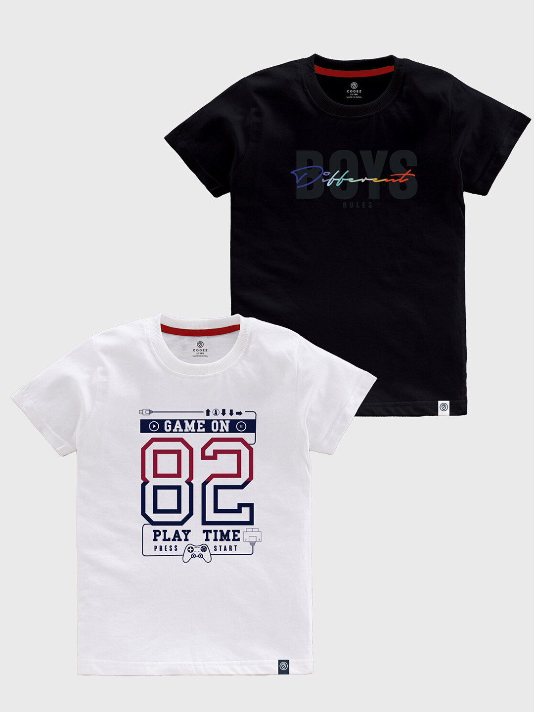 CODEZ Boys Pack Of 2 Typography Printed Pure Coton T-shirt