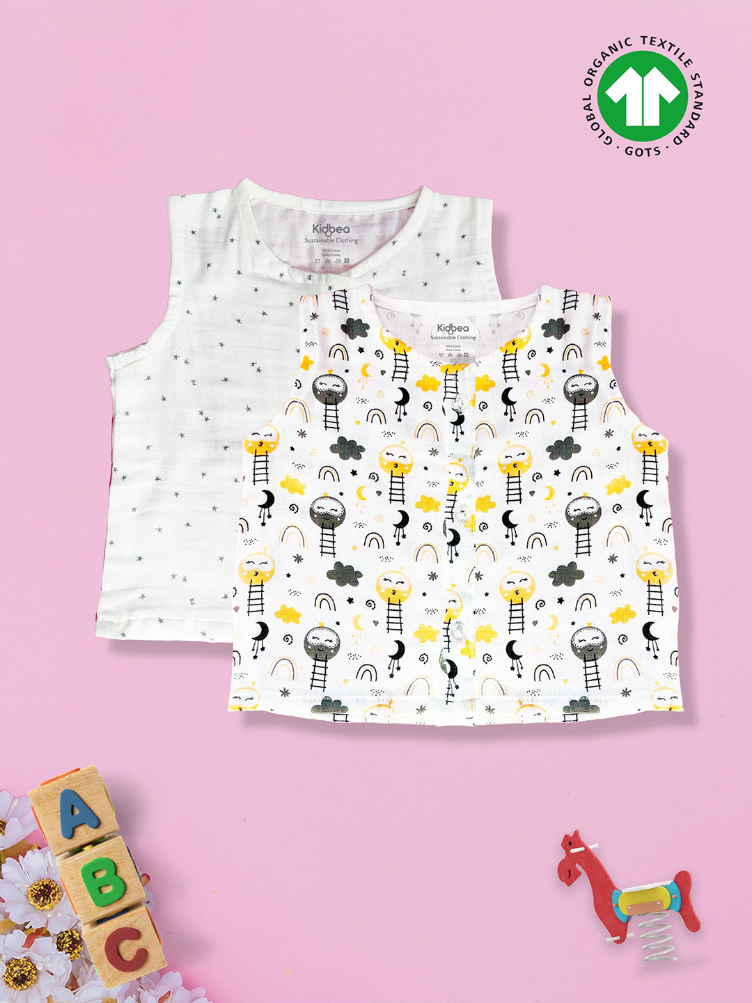 Kidbea Unisex Pack Of 2 Printed Durable & eco-friendly Bamboo Jhablas