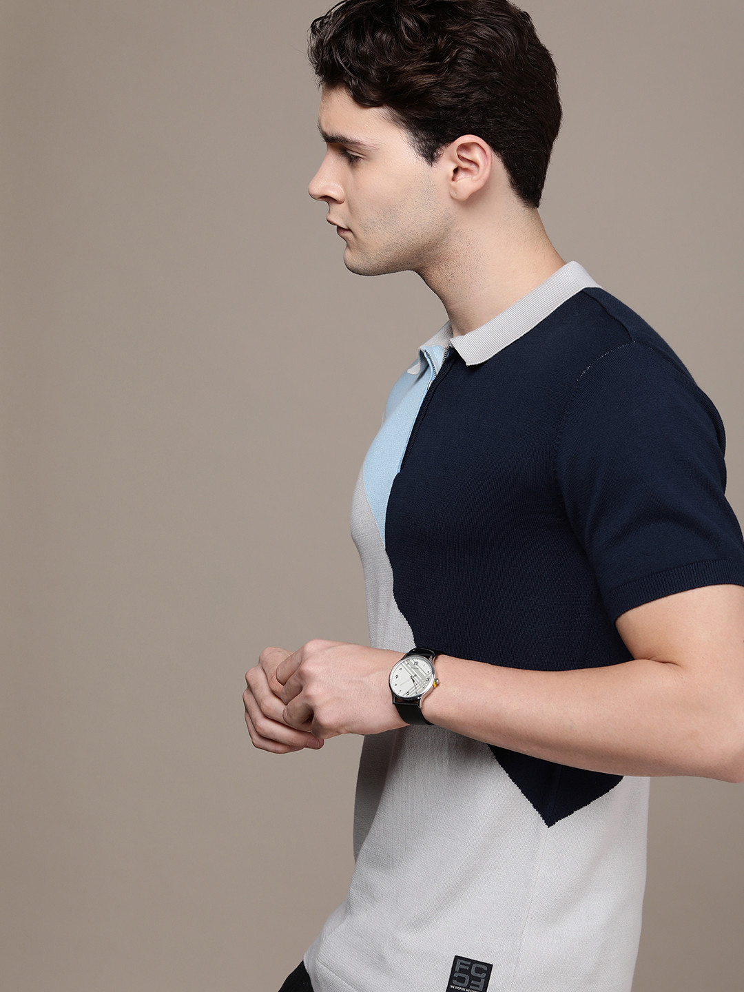 French Connection Colourblocked Polo Collar Pure Cotton T-shirt