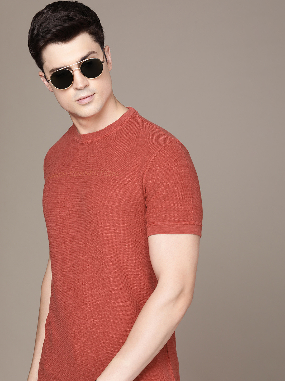 French Connection Brand Logo Embroidered Pure Cotton T-shirt