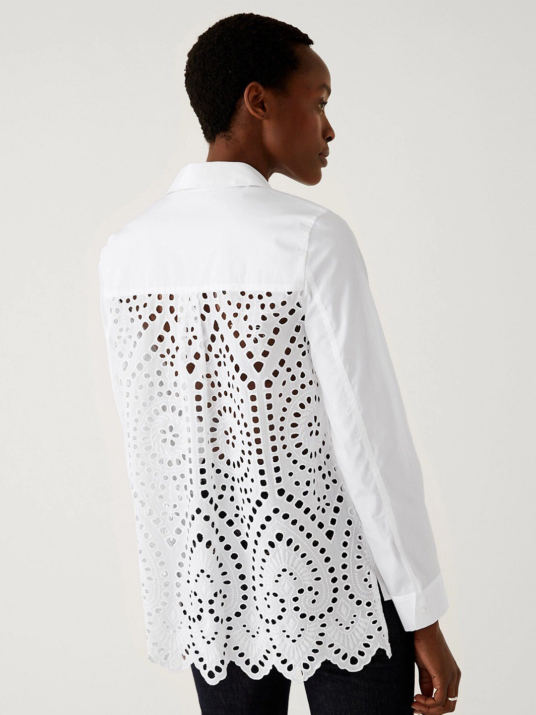 Marks & Spencer Spread Collar Long Sleeve Pure Cotton Cut Work Shirt