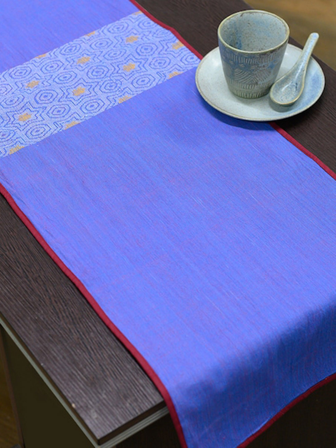 ArtEastri Blue Woven-Designed Pure Cotton Runner