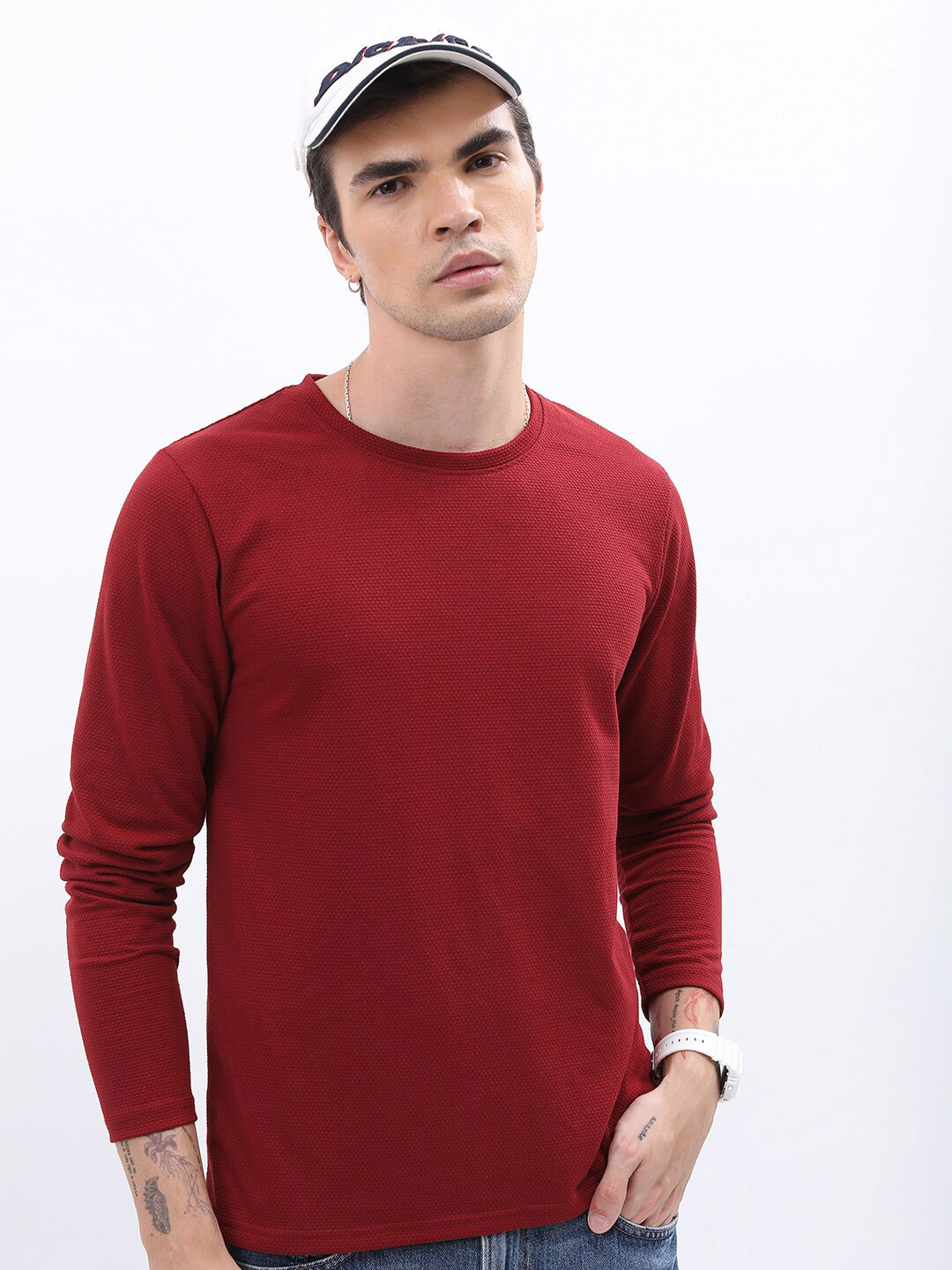 HIGHLANDER Maroon Round Neck T-Shirt