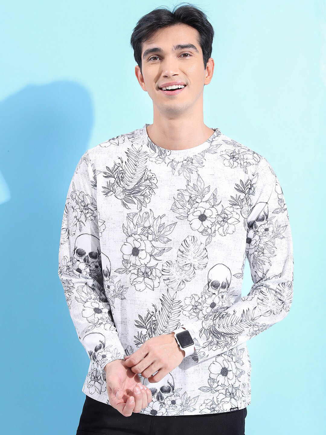 HIGHLANDER White Tropical Printed Round Neck Relaxed Fit T-Shirt