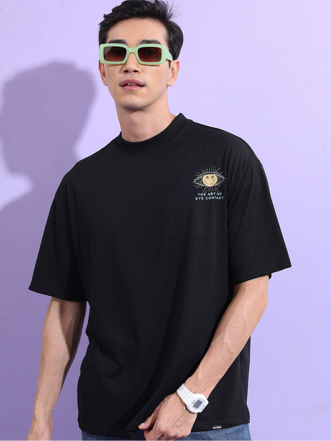 HIGHLANDER Black & Blue Typography Printed Oversized Fit T-shirt