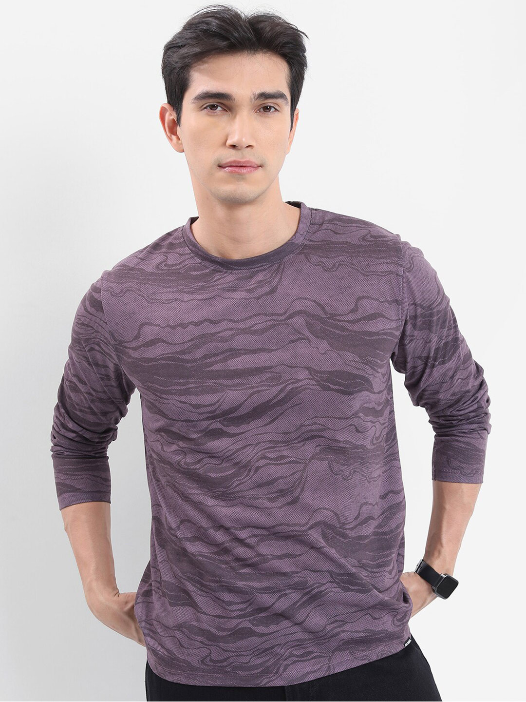 HIGHLANDER Purple Abstract Printed Relaxed Fit T-shirt