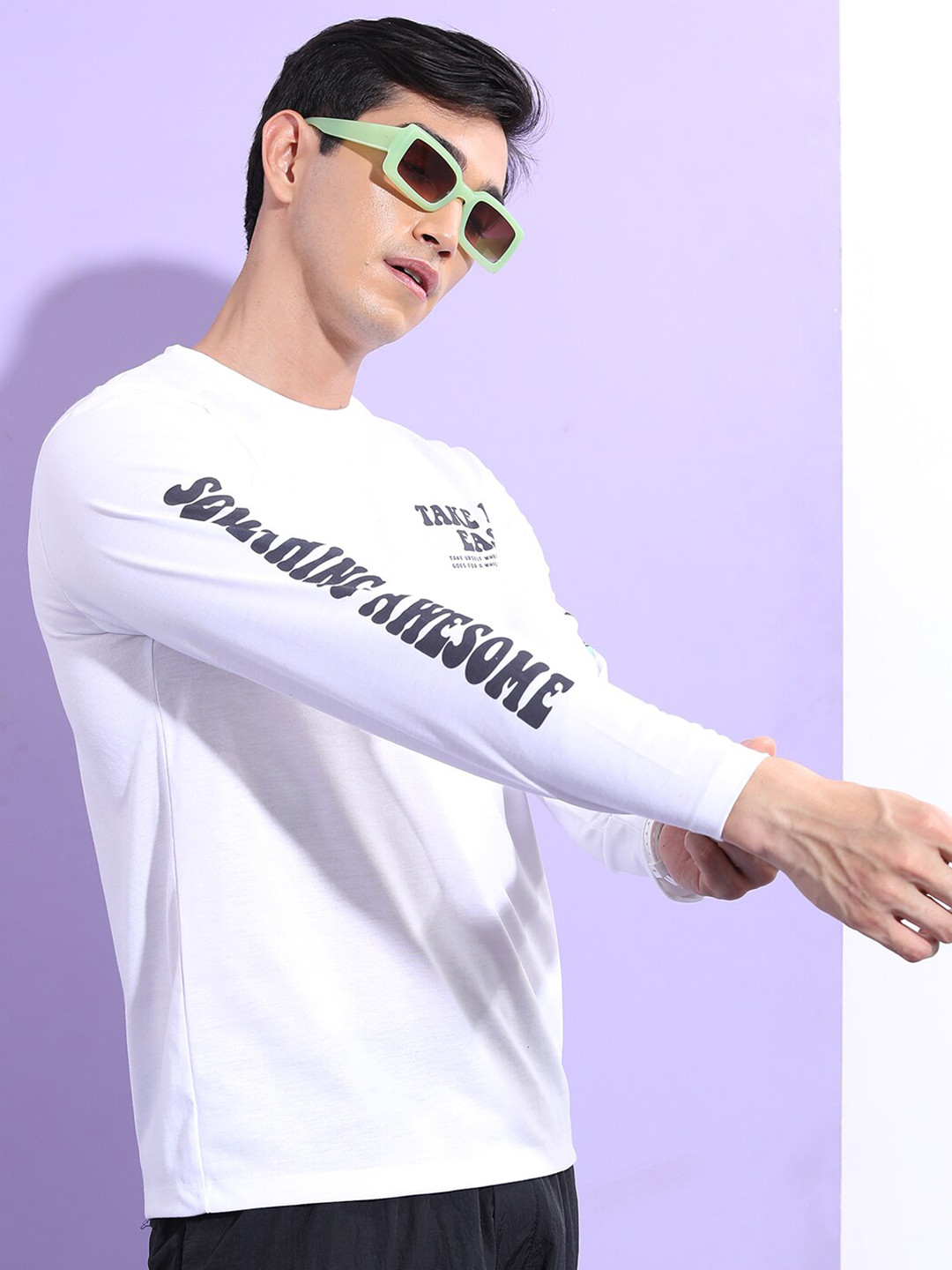 HIGHLANDER Typography Printed Long Sleeves Relaxed Fit T-shirt