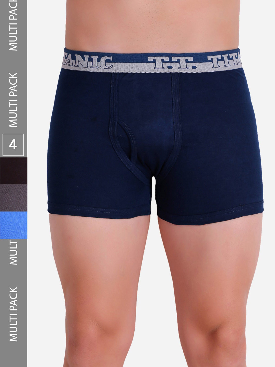 T.T. Men Titanic ICD Assorted Long Pack Of 4 Pure Cotton Trunks