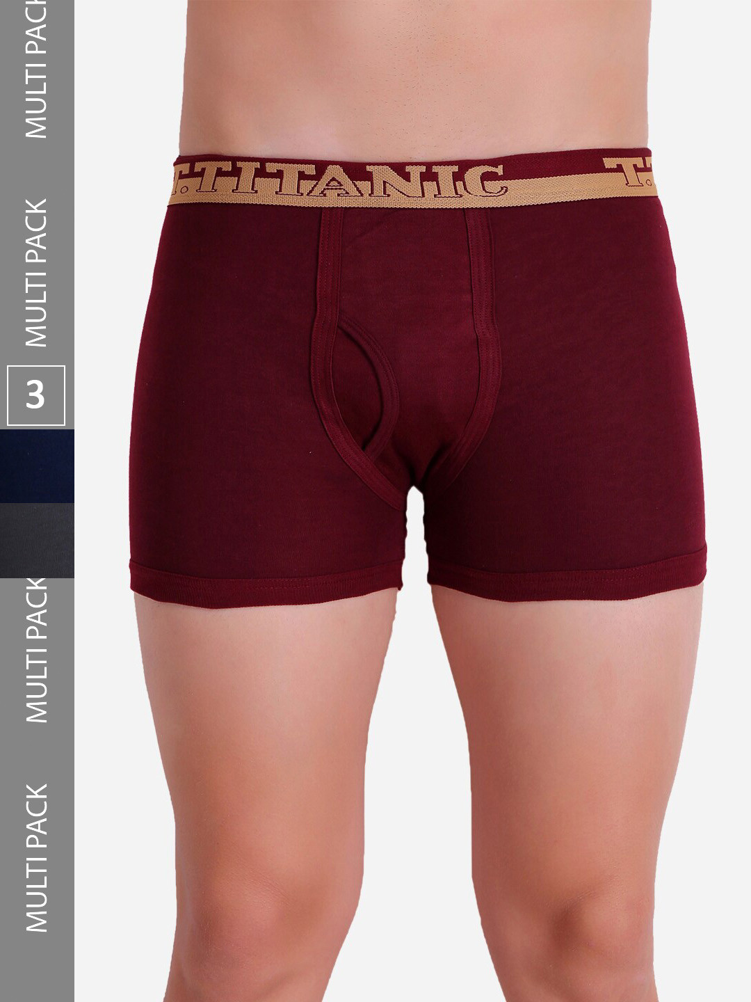 T.T. Men Titanic ICD Assorted Long Pack Of 3 Pure Cotton Trunks