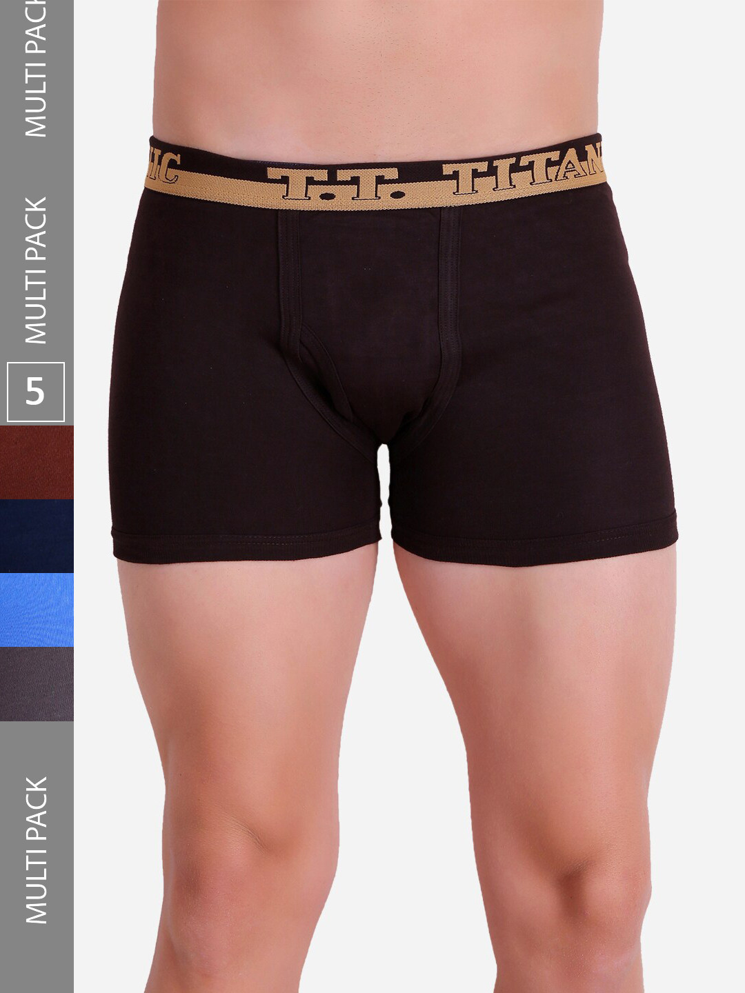 T.T. Men Titanic ICD Assorted Long Pack Of 5 Pure Cotton Trunks