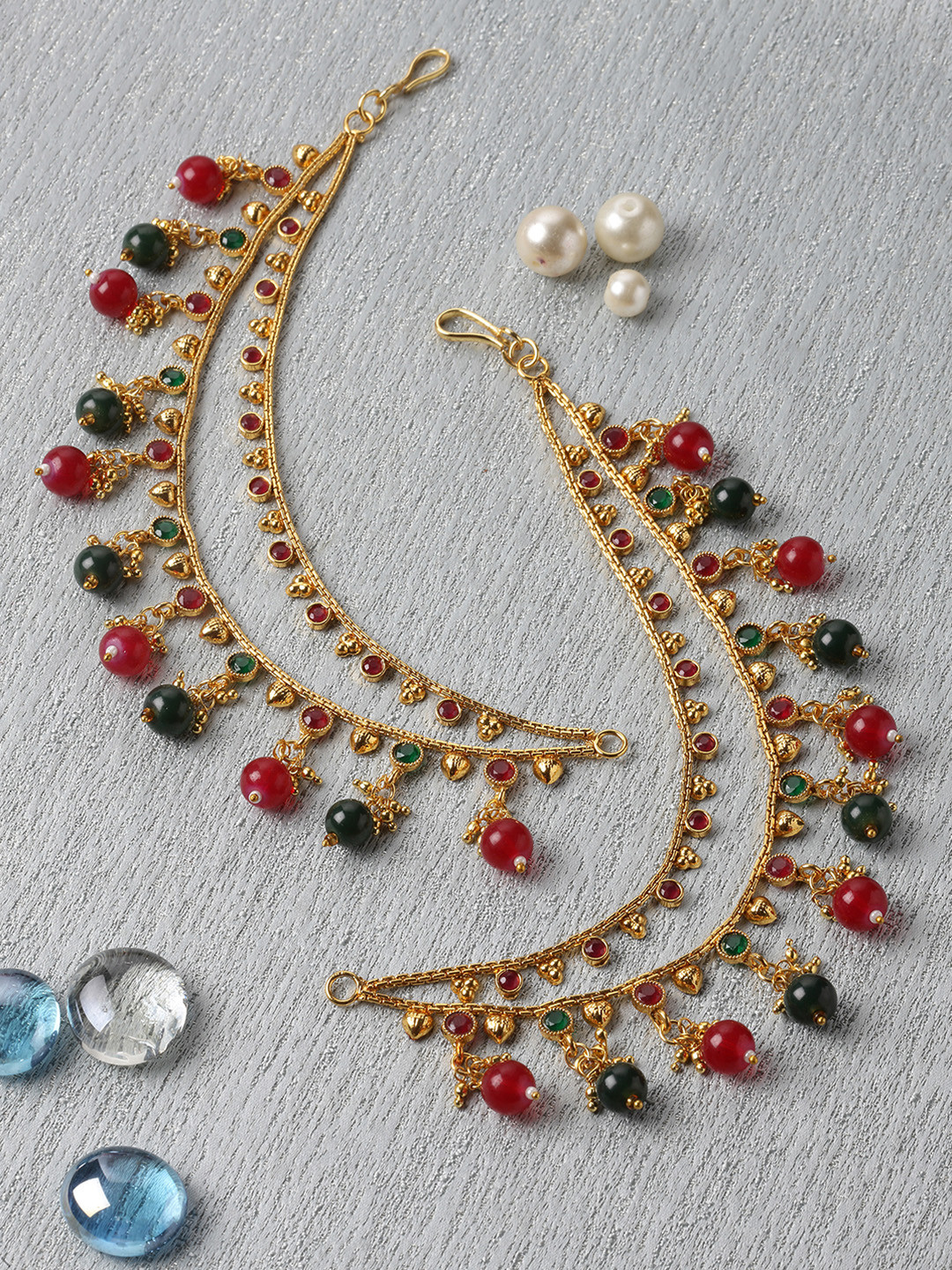 ZENEME Gold Plated Pearl Studded Layered Ear Chain