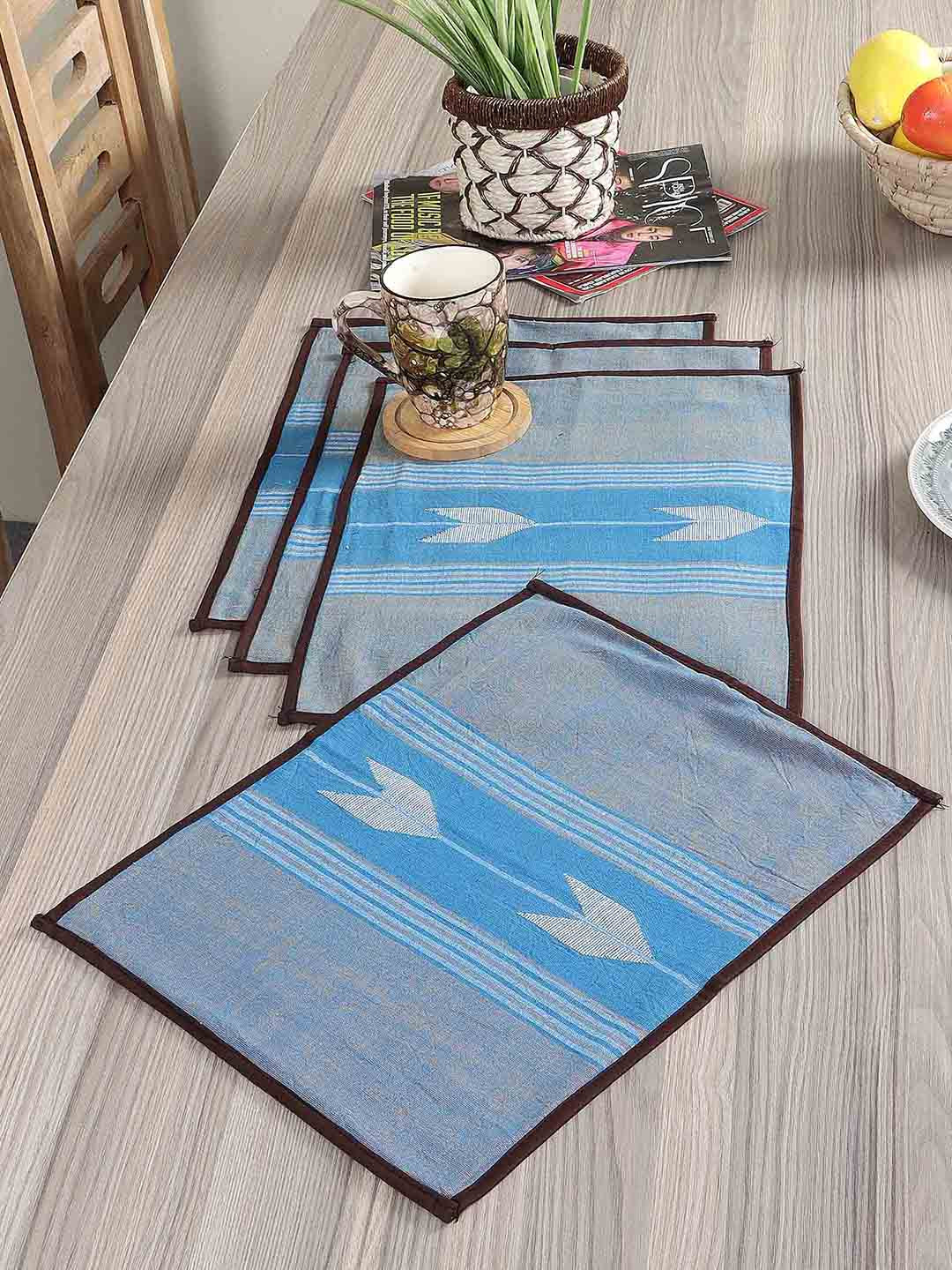 ArtEastri Yellow Blue 4-Pcs Hand Woven Jamdani Cotton Table Placemats