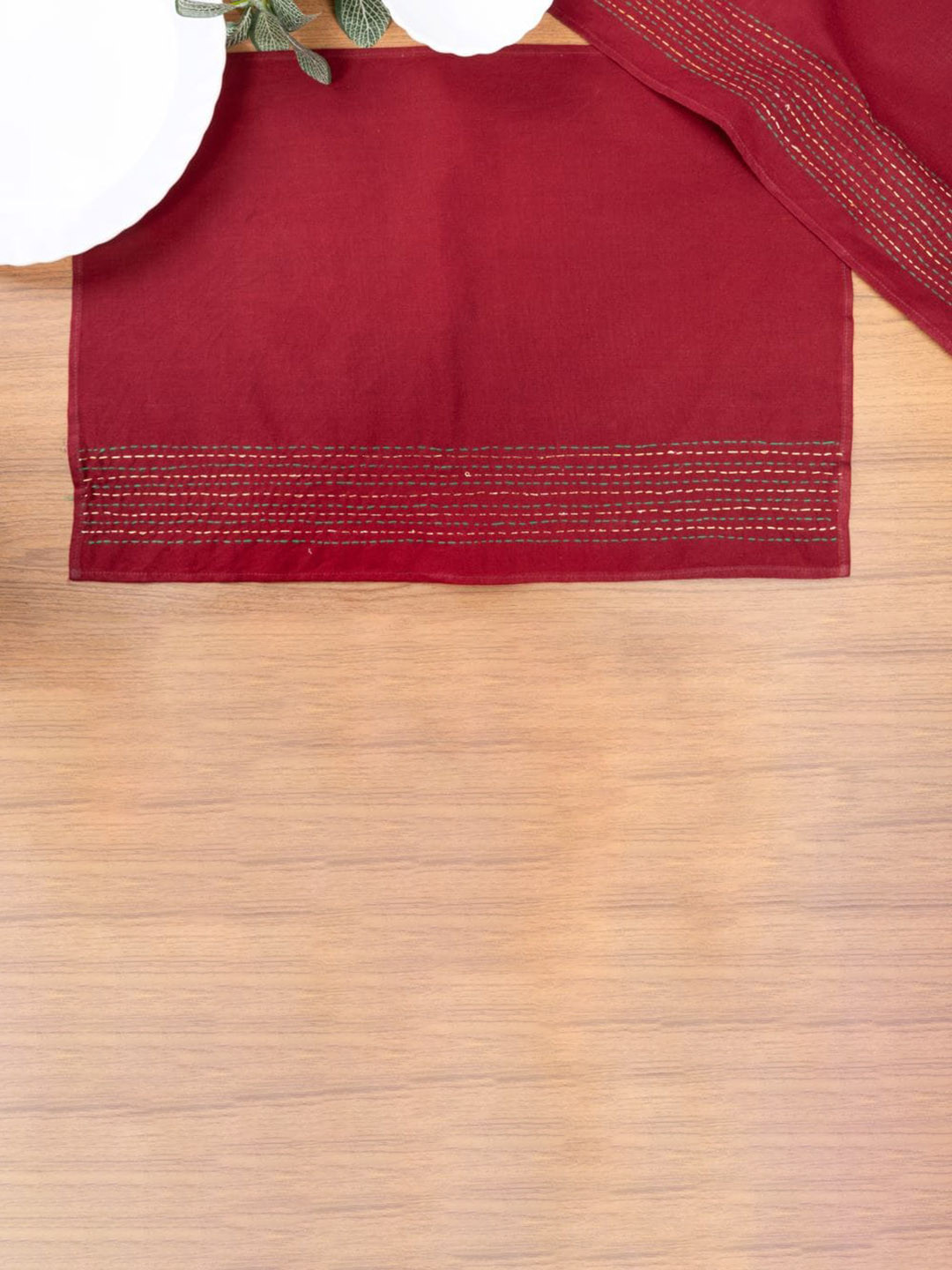 ArtEastri Set of 4 Maroon Zari Kantha Embroidered Table Placemats