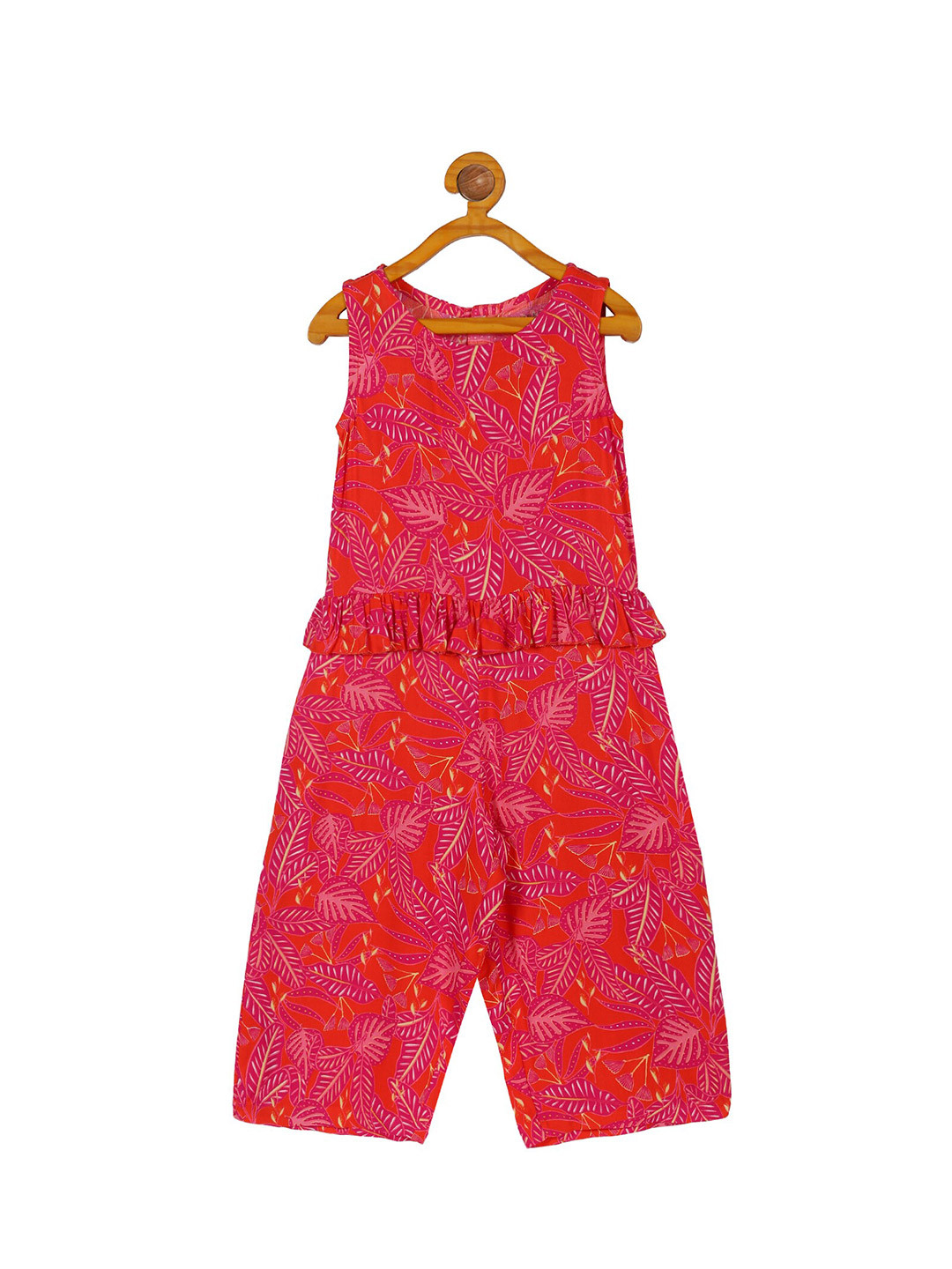PLUM TREE Girls Printed Ruffles Detail Cotton Basic Jumpsuit