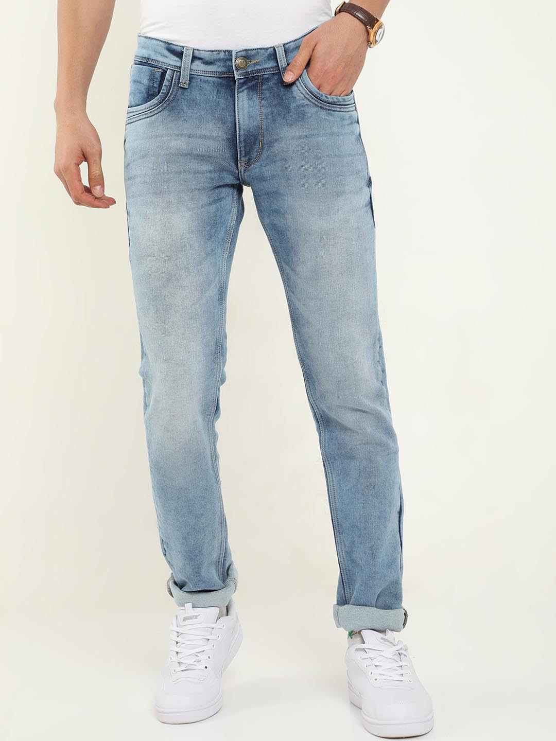 VUDU Men Mid-Rise Narrow Tapered Fit Heavy Fade Stretchable Jeans