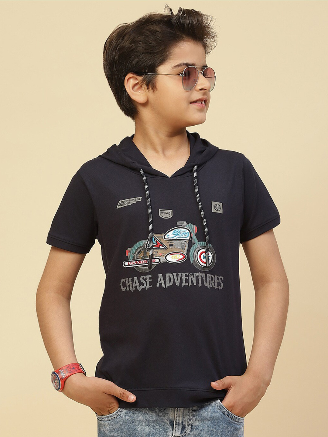 Monte Carlo Boys Graphic Printed Hooded Neck T-Shirt