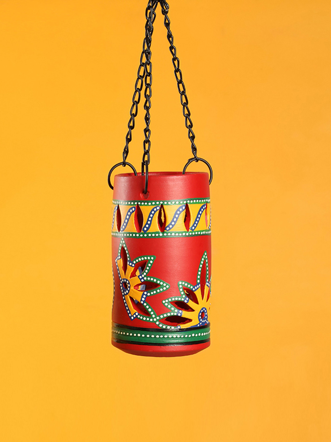 ExclusiveLane Terracotta Red Hand-Painted Hanging Tea-Light Candle Holder