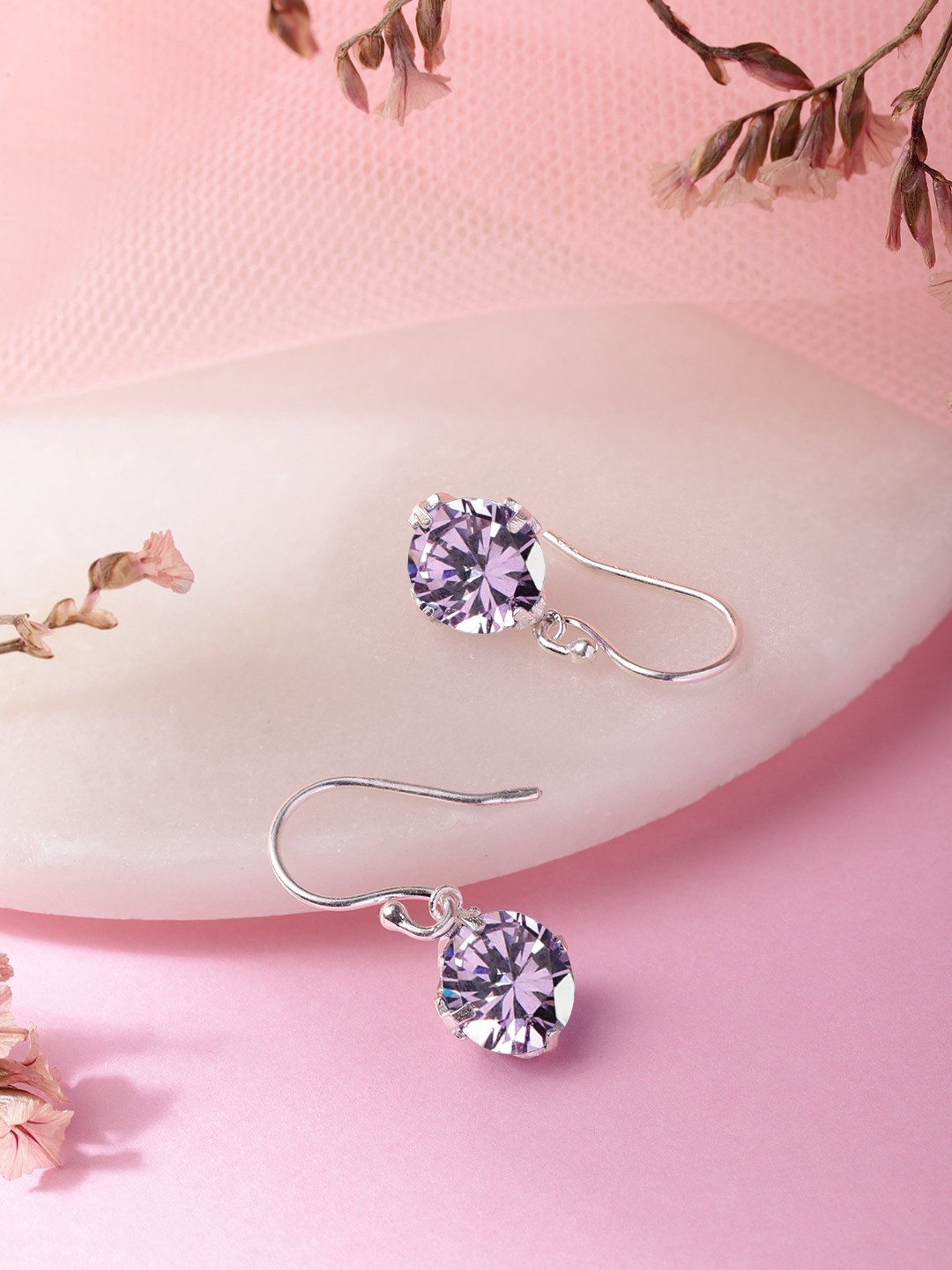 Zavya Women Teardrop Shaped CZ Studded Sterling Silver Drop Earrings