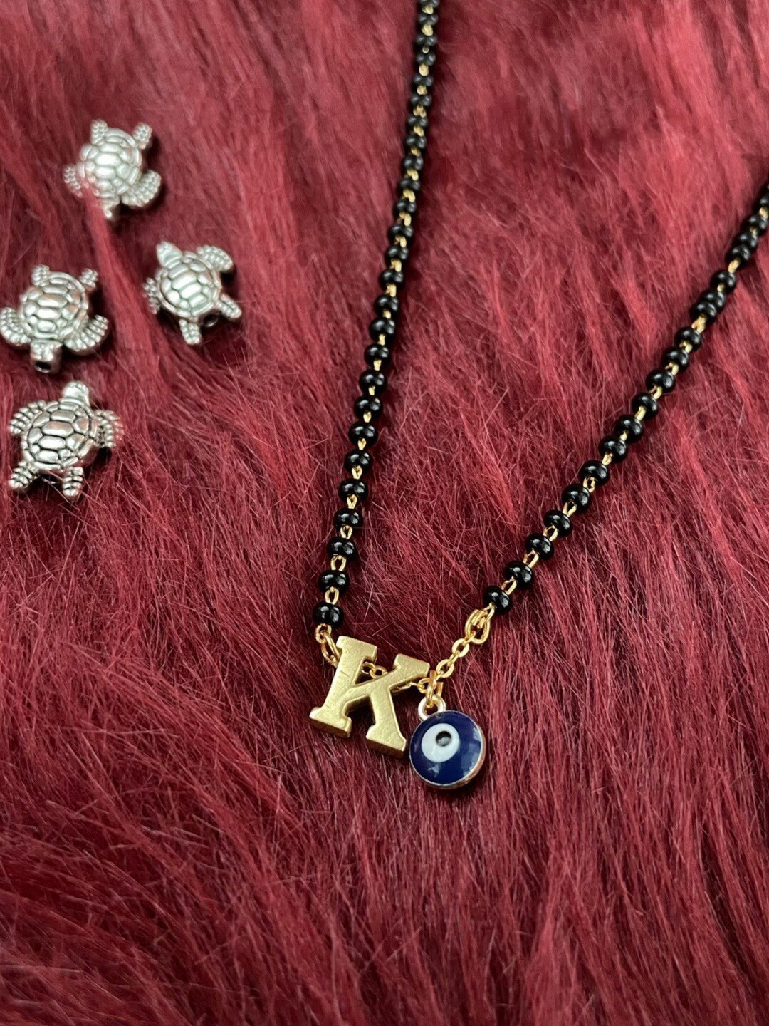 Digital Dress Room Gold-Plated Beaded K Letter Alphabet Evil Eye Mangalsutra