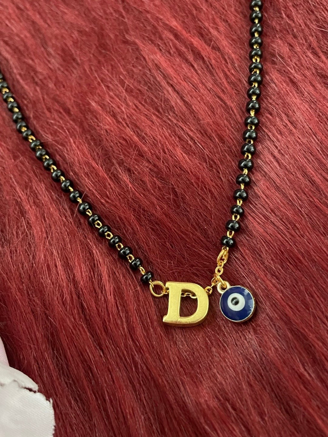 Digital Dress Room Gold-Plated Beaded D Letter Alphabet Evil Eye Mangalsutra