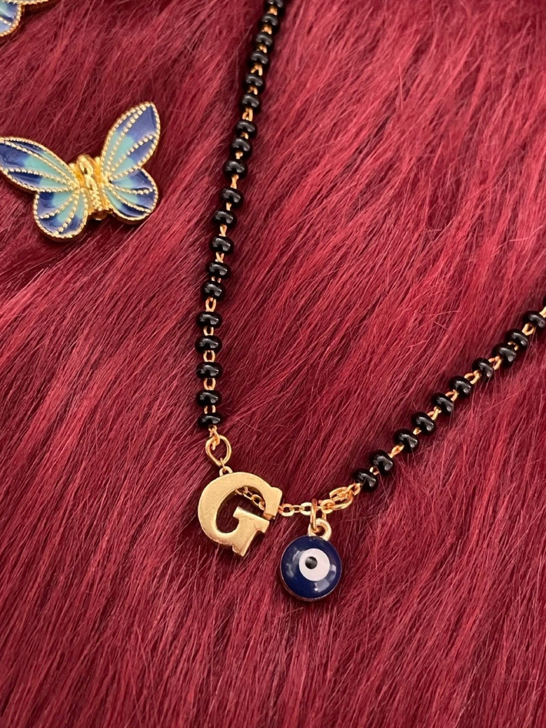 Digital Dress Room Gold-Plated Beaded G Letter Alphabet Evil Eye Mangalsutra