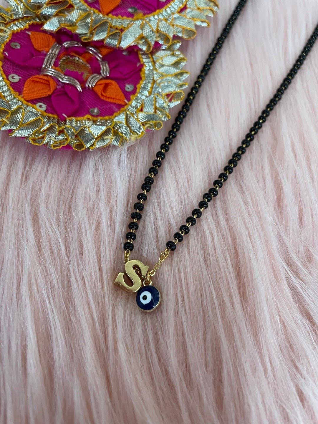 Digital Dress Room Gold-Plated Beaded S Letter Alphabet Evil Eye Mangalsutra