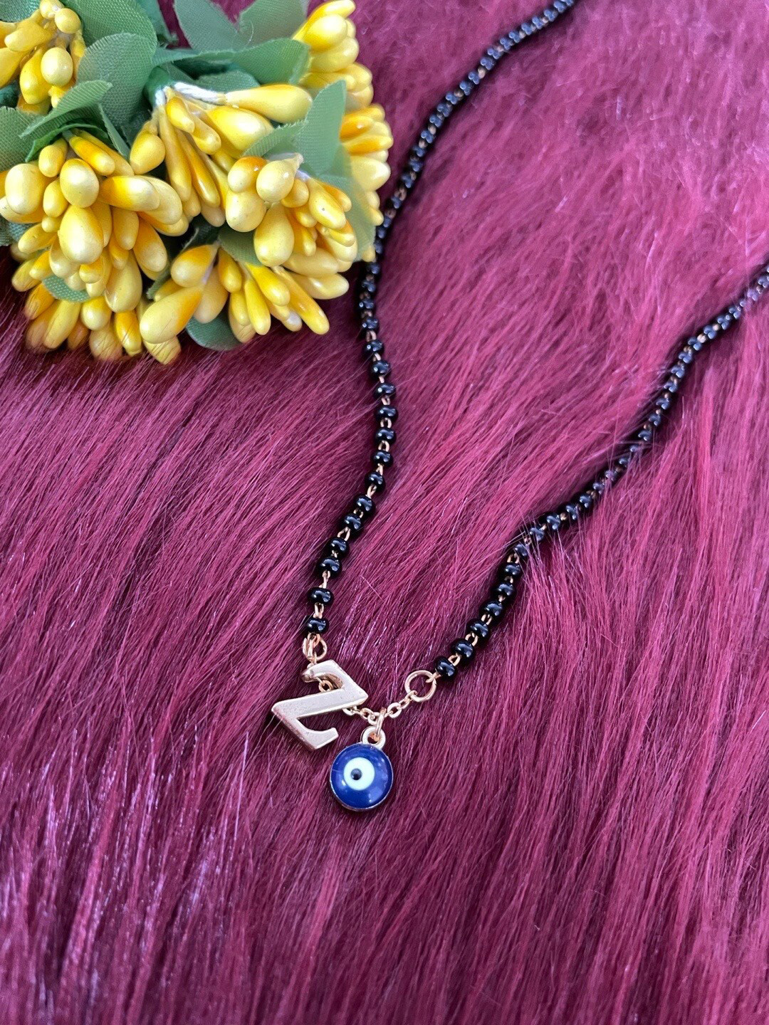 Digital Dress Room Gold-Plated Beaded Z Letter Alphabet Evil Eye Mangalsutra