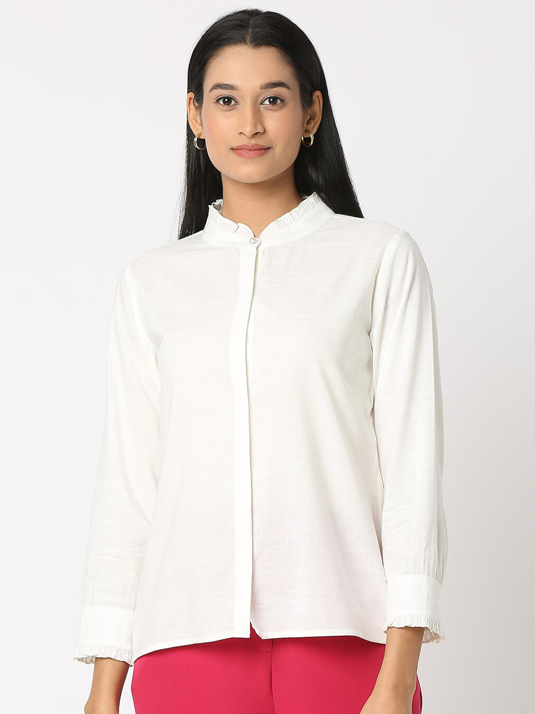 NOT SO PINK Smart Mandarin Collar Casual Shirt