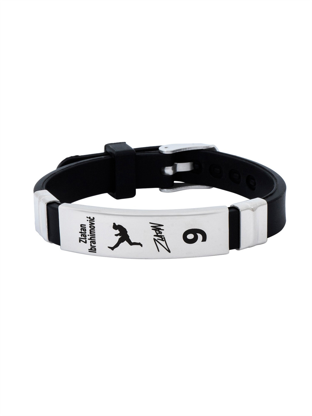 Yellow Chimes Men Silver-Plated Engraved Leather Wraparound Bracelet