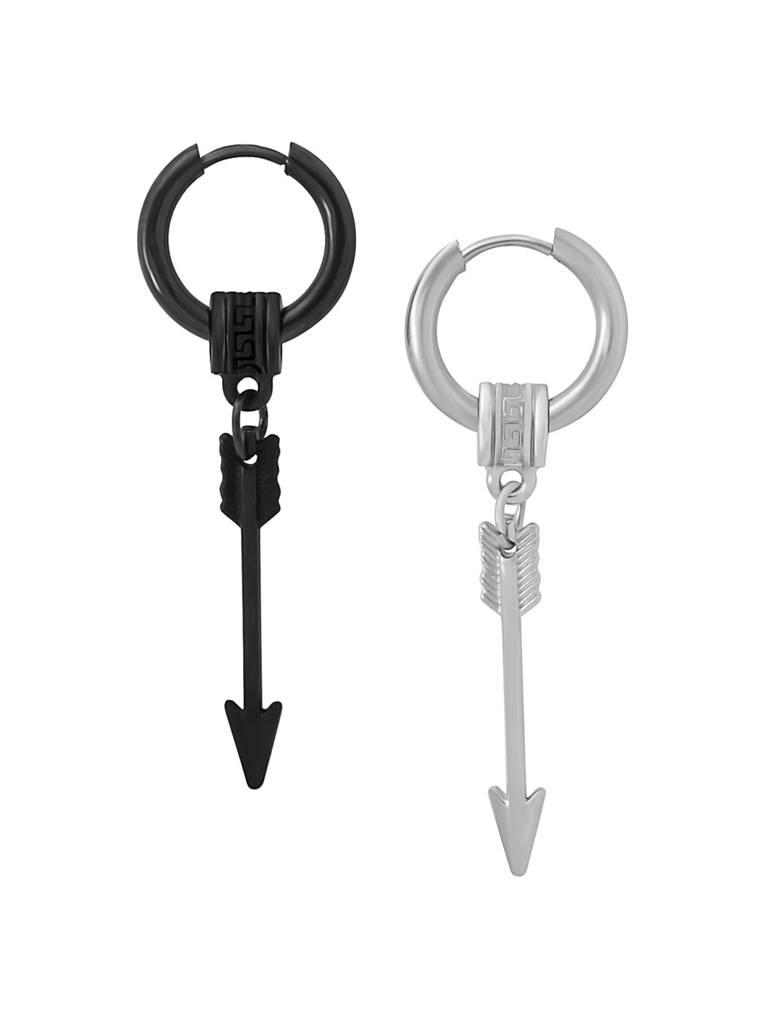 Yellow Chimes Black 2Pcs Silver-Plated Hoop Drop Earrings