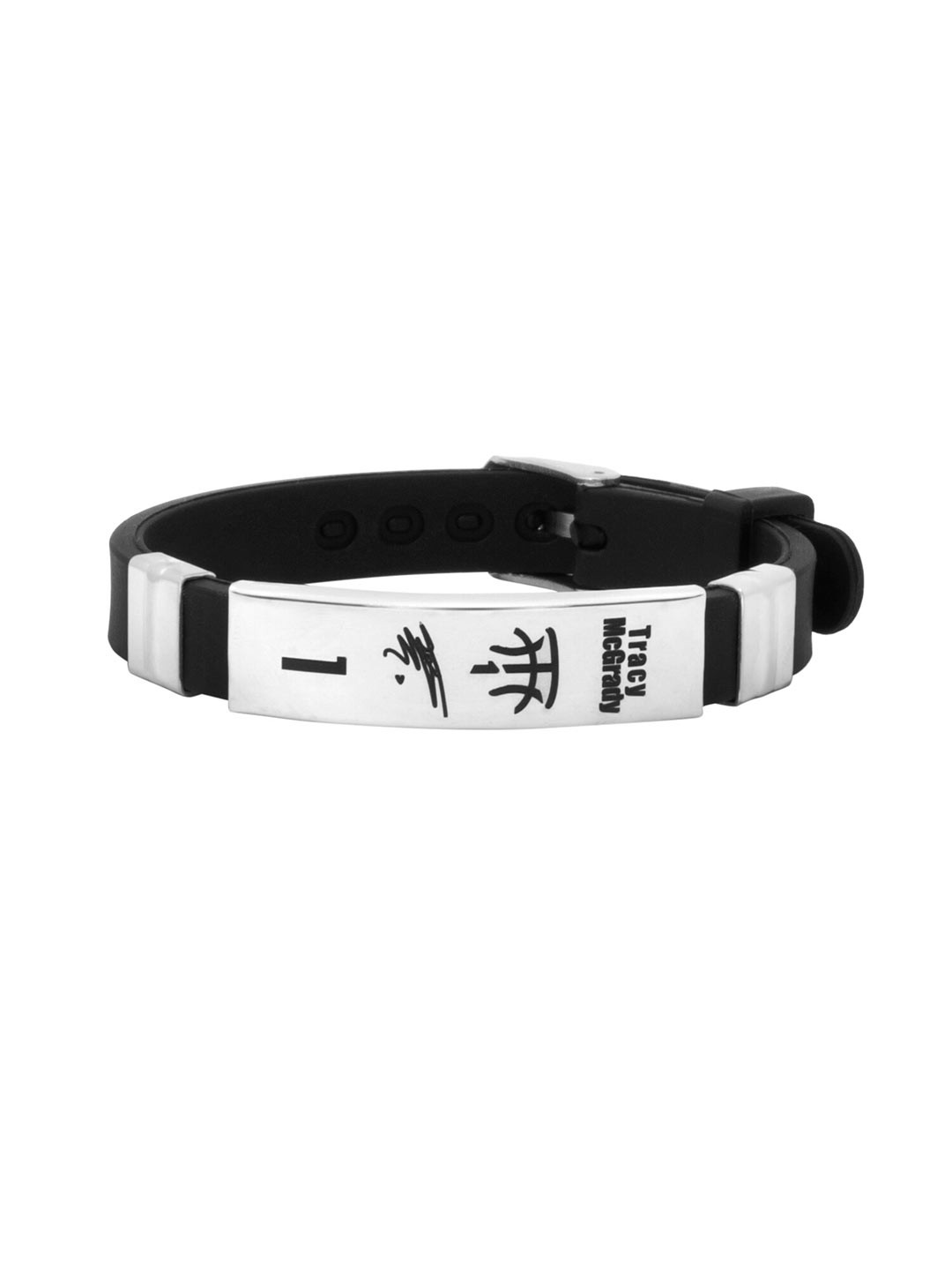 Yellow Chimes Men Silver-Plated Engraved Leather Link Bracelet
