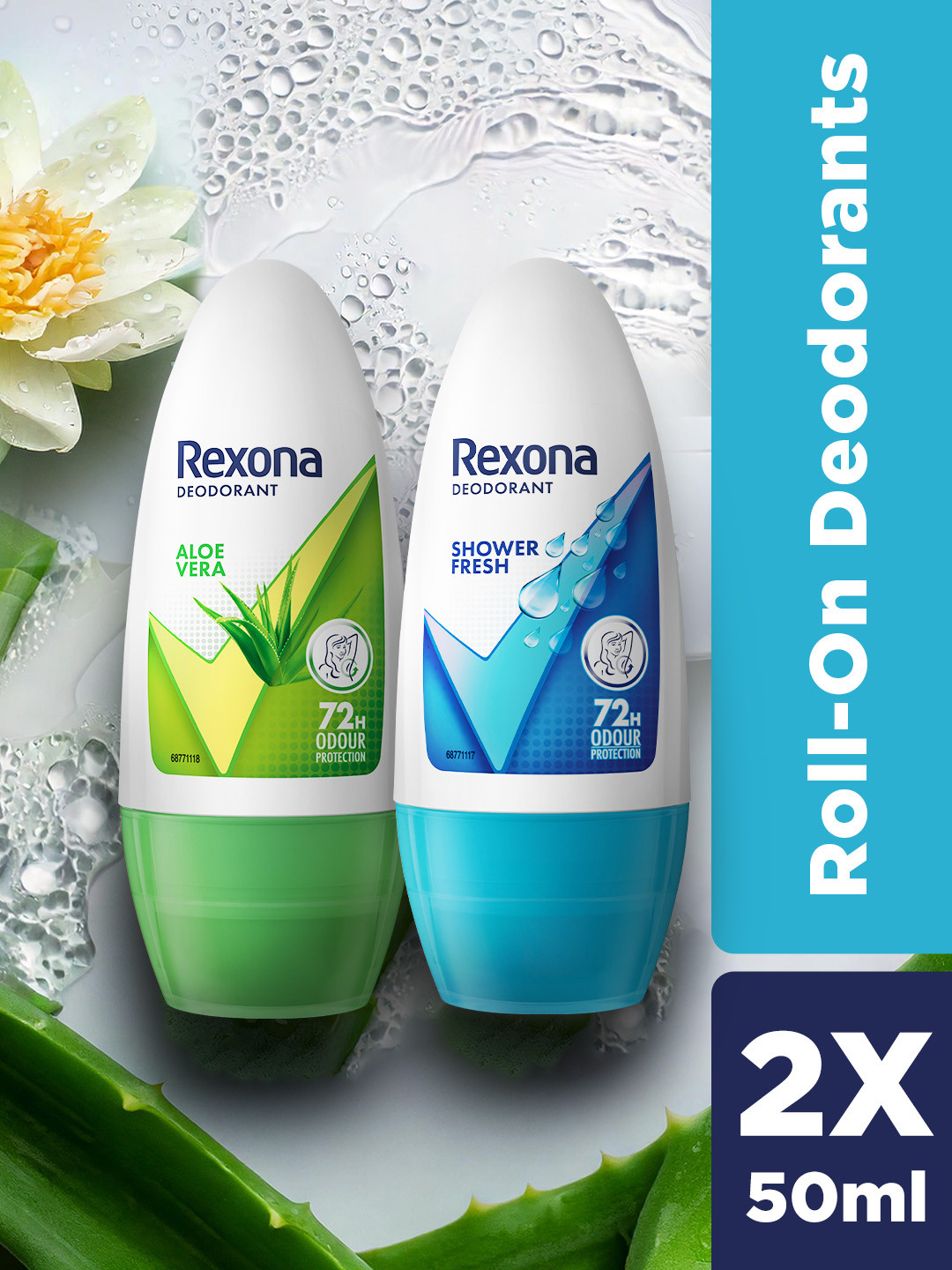 REXONA Set Of 2 Underarm Roll-On Deodorant 50ml Each - Shower Fresh + Aloe Vera