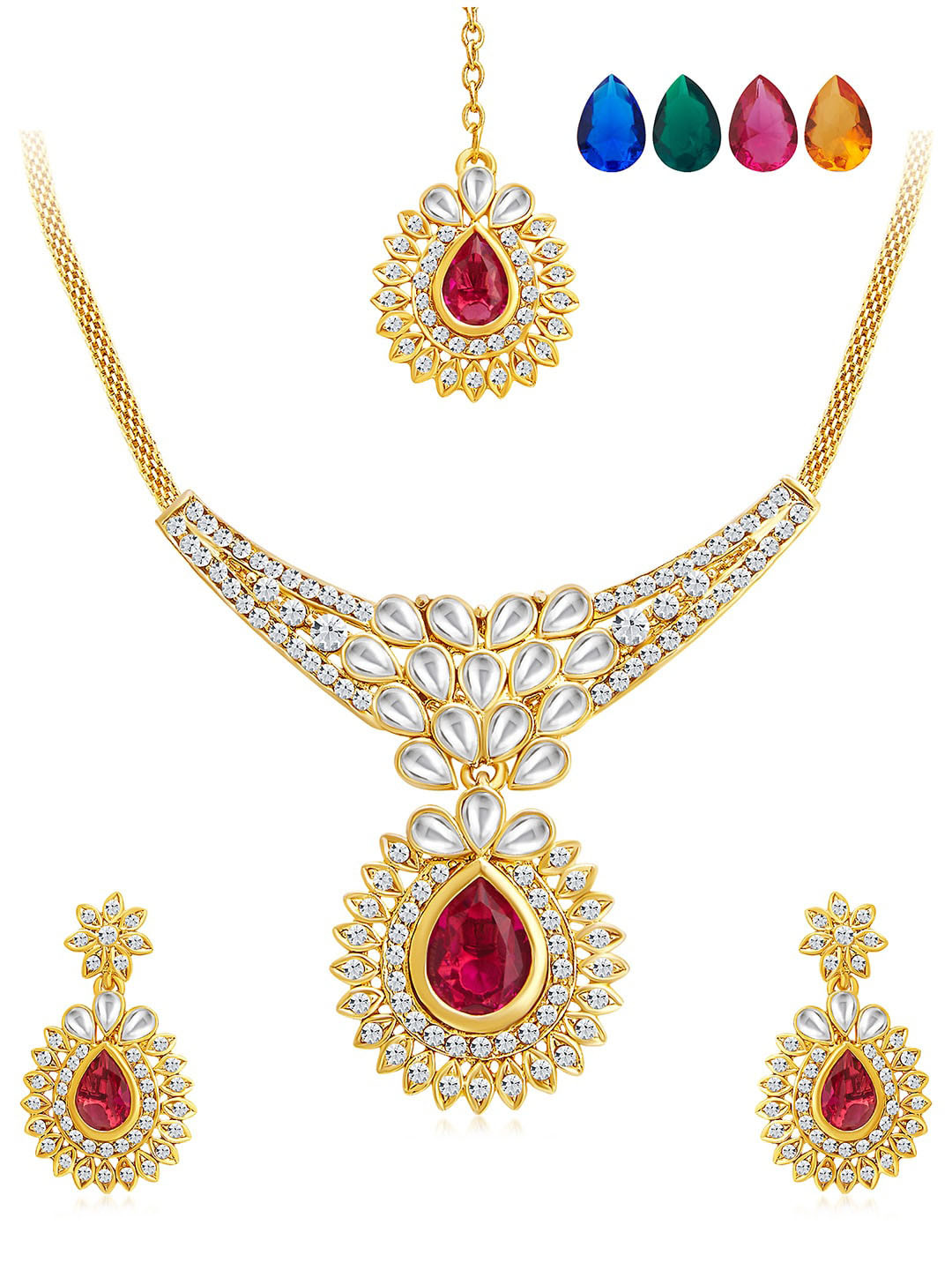 Sukkhi Gold-Plated AD Stone-Studded Changeable Stone Jewellery Set